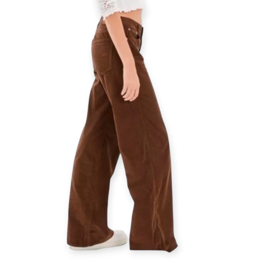 American Eagle Brown Corduroy Low Rise Baggy Wide Leg Y2K Skater Jean Sz 0/2